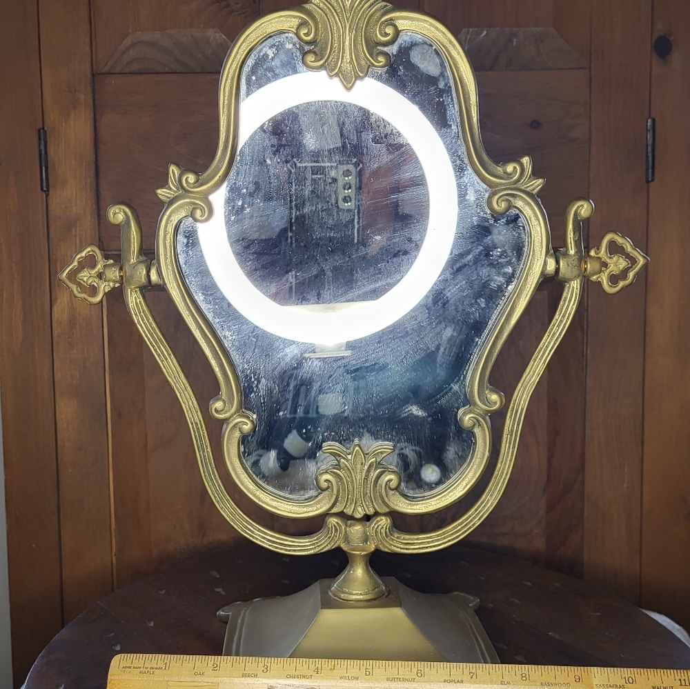 Vintage Brass Ornate Vanity Mirror - Picture 10 of 15
